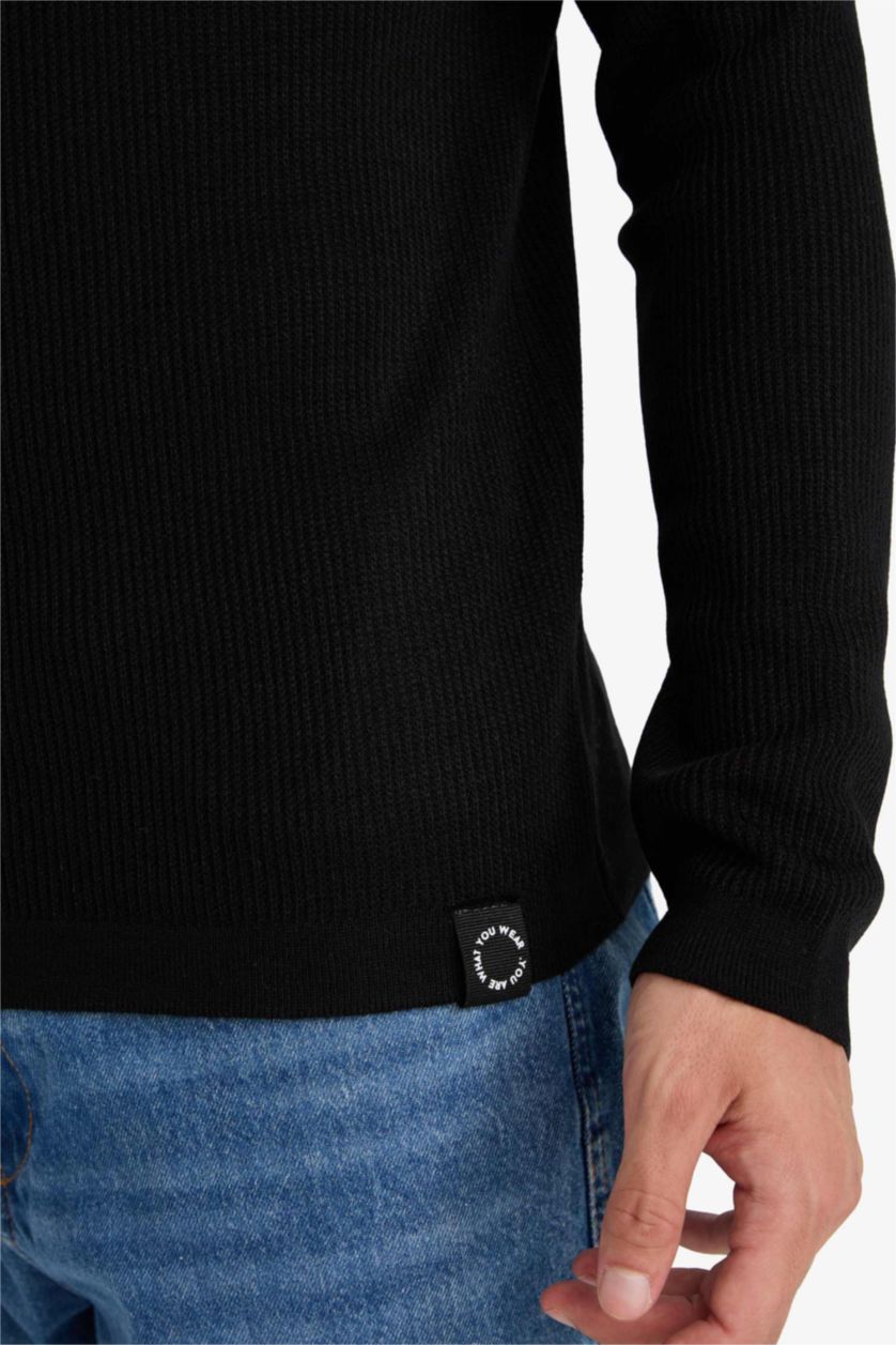 HOMME Noir Pull en maille à col rond Coupe décontractée