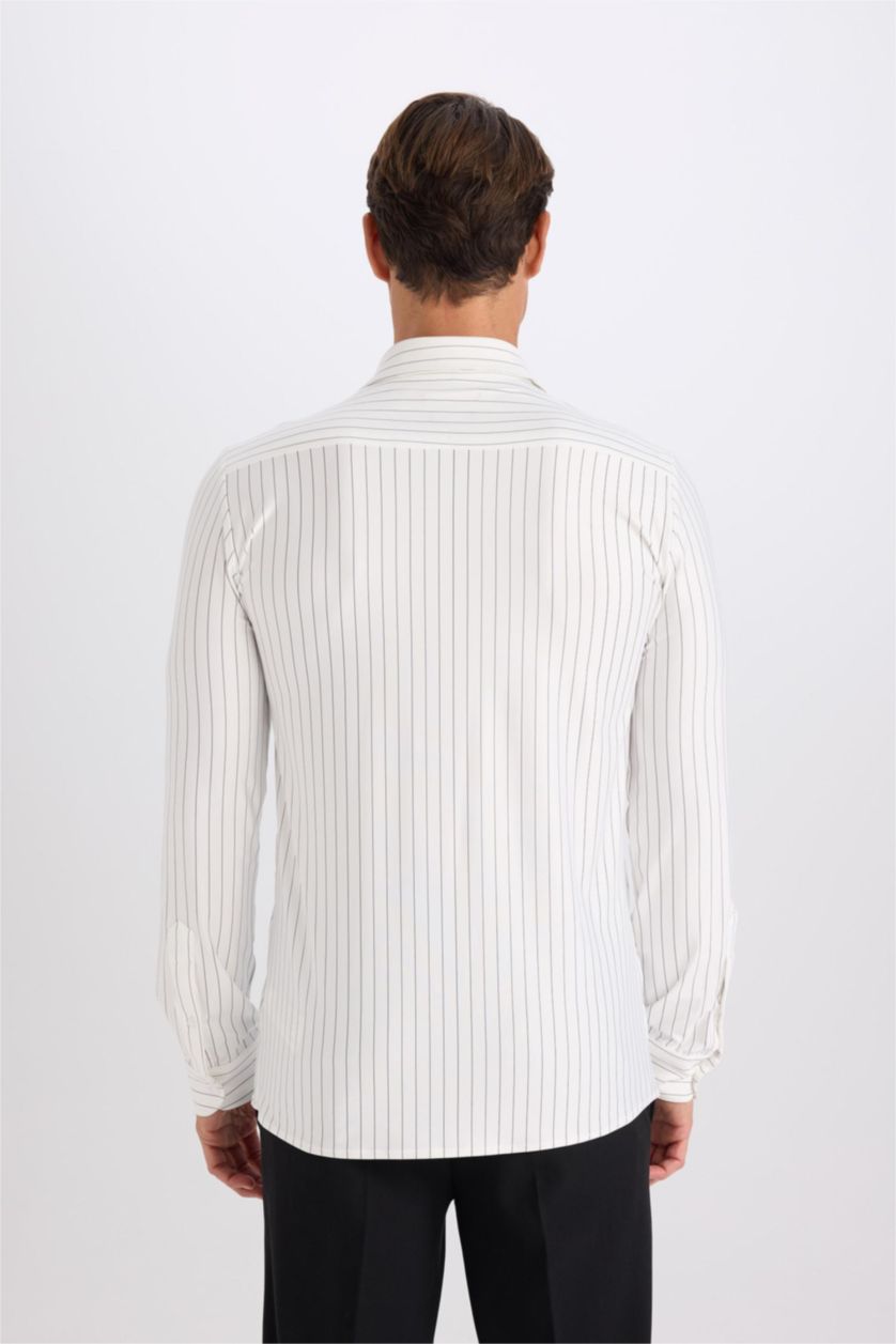 Erkek Beyaz Slim Fit Dar Kesim Polo Yaka Uzun Kollu Gömlek