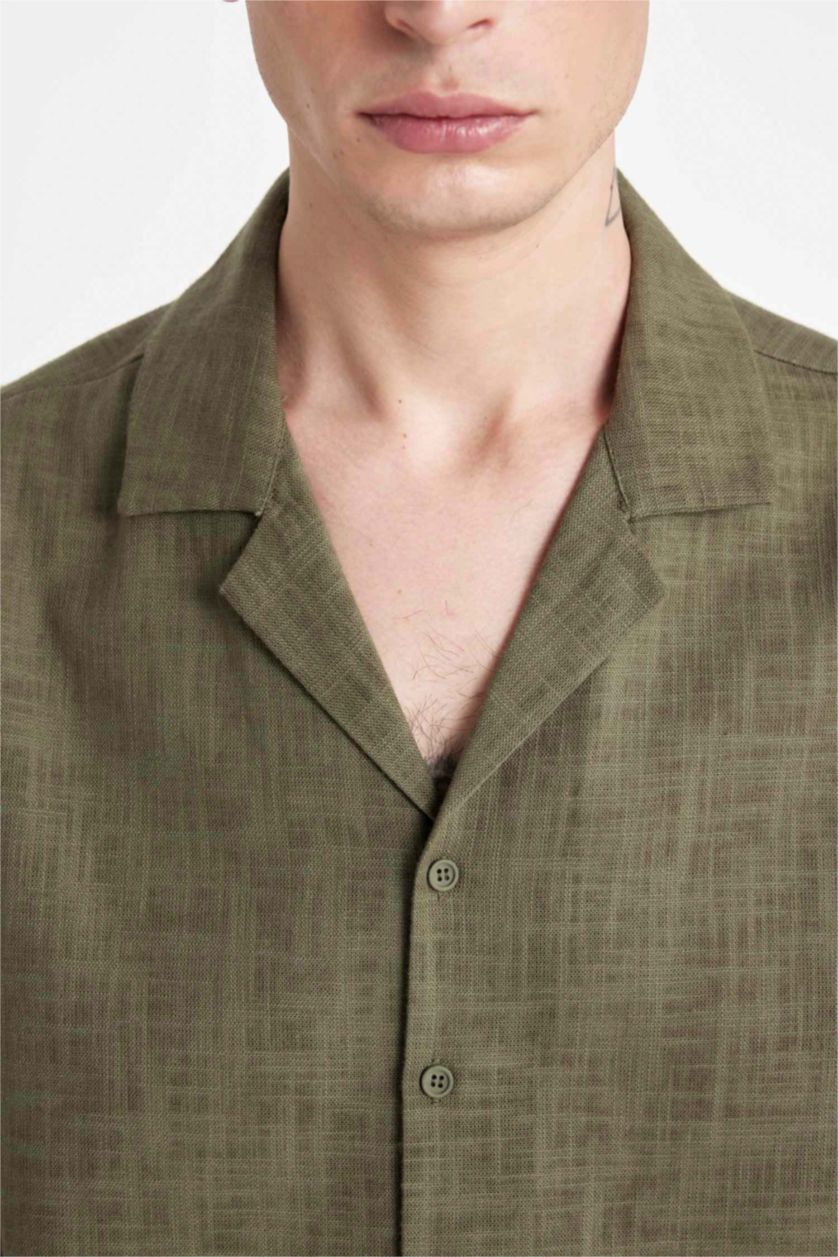 Man Light Khaki Relax Fit Polo Neck Cotton Shirt