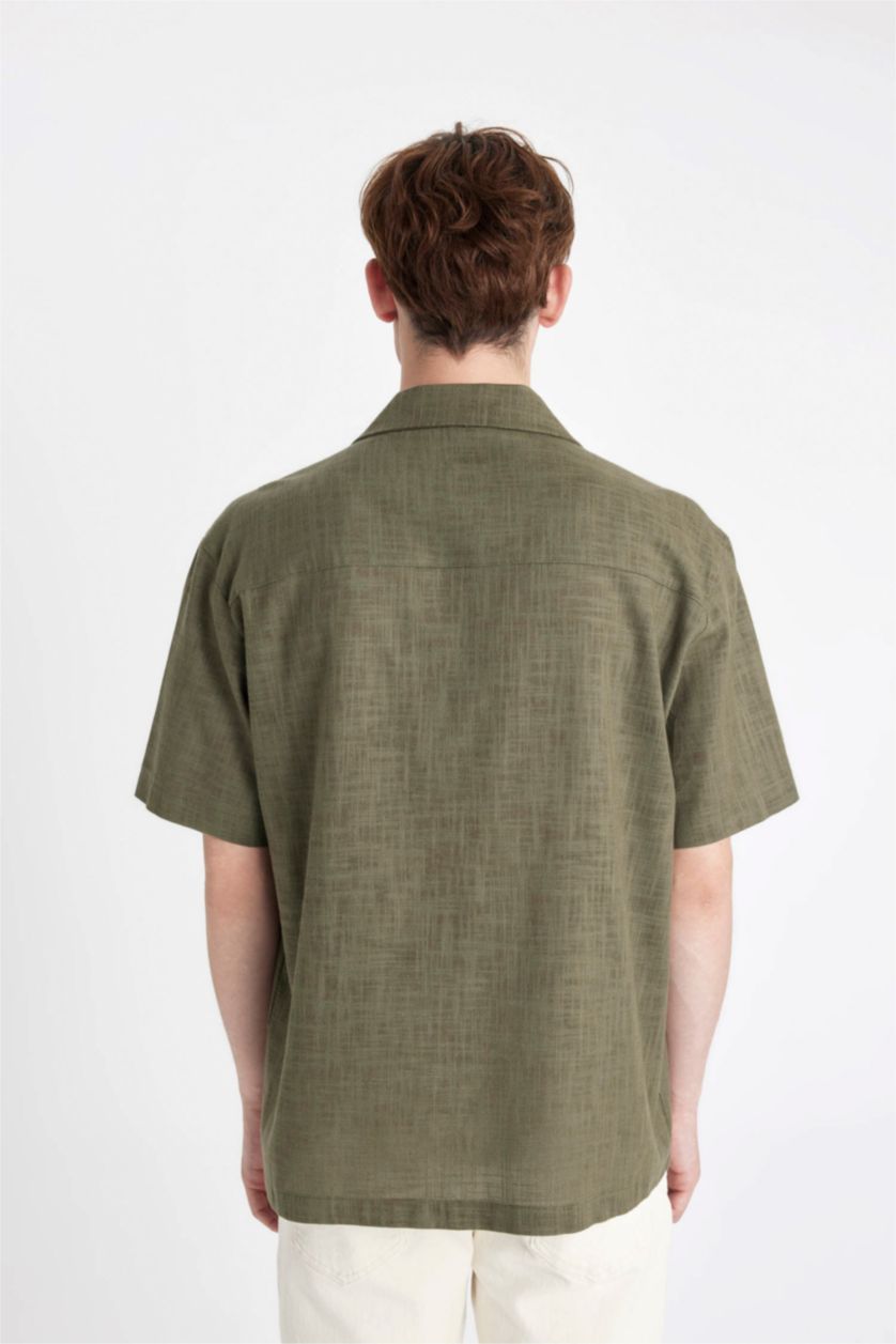 Man Light Khaki Relax Fit Polo Neck Cotton Shirt