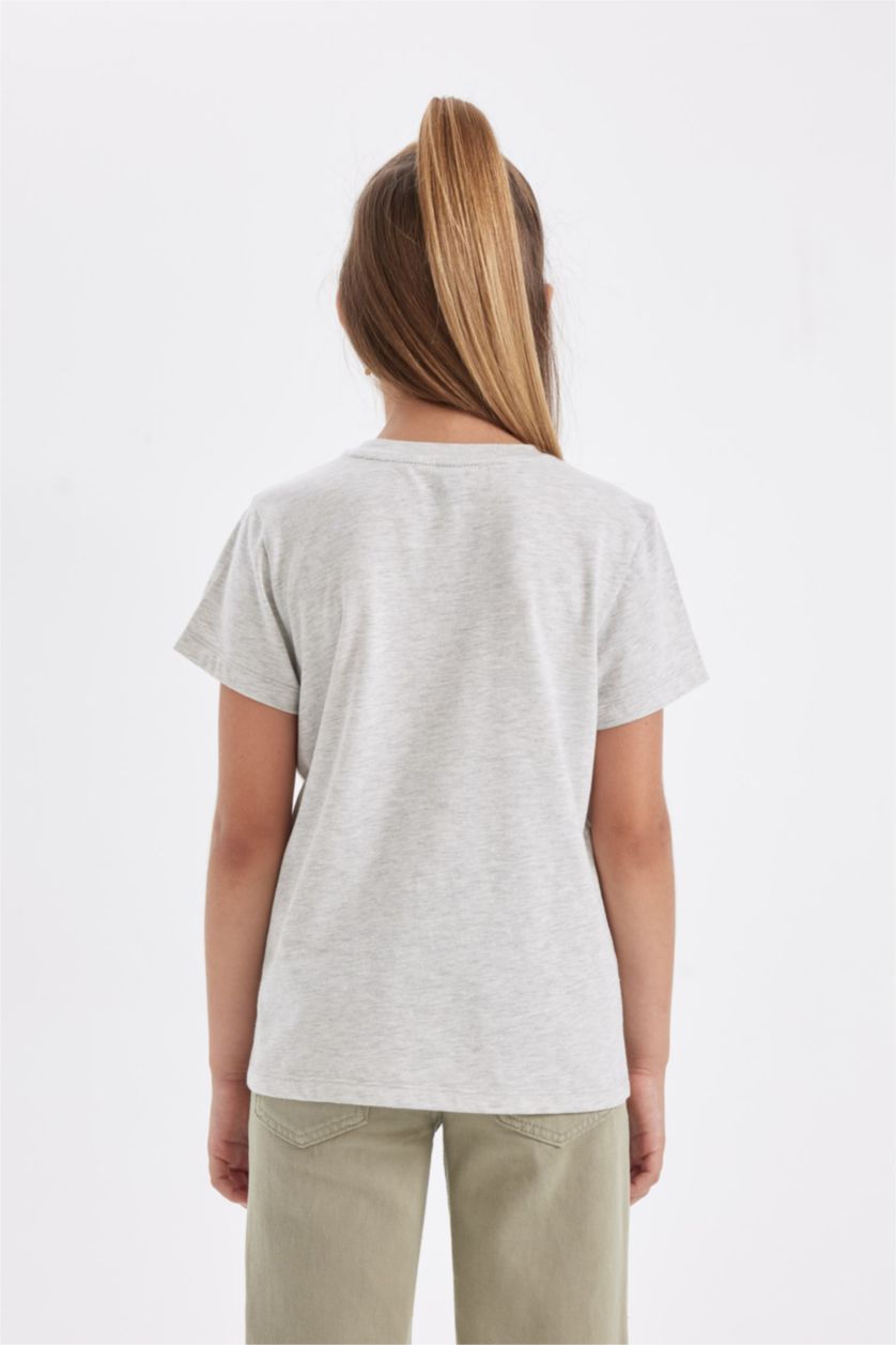 GIRLS & TEENS Grey Melange Girl Slim Fit Crew Neck Slogan Printed T-Shirt