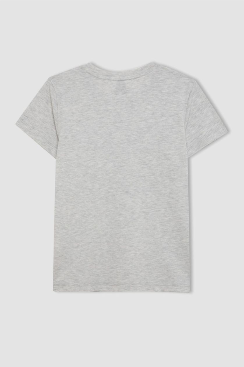 GIRLS & TEENS Grey Melange Girl Slim Fit Crew Neck Slogan Printed T-Shirt