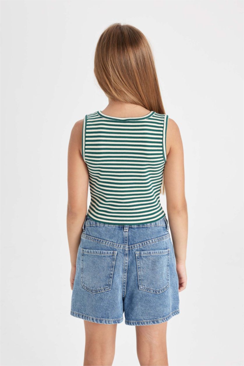 GIRLS & TEENS Green Girl Crew Neck Striped Crop Top