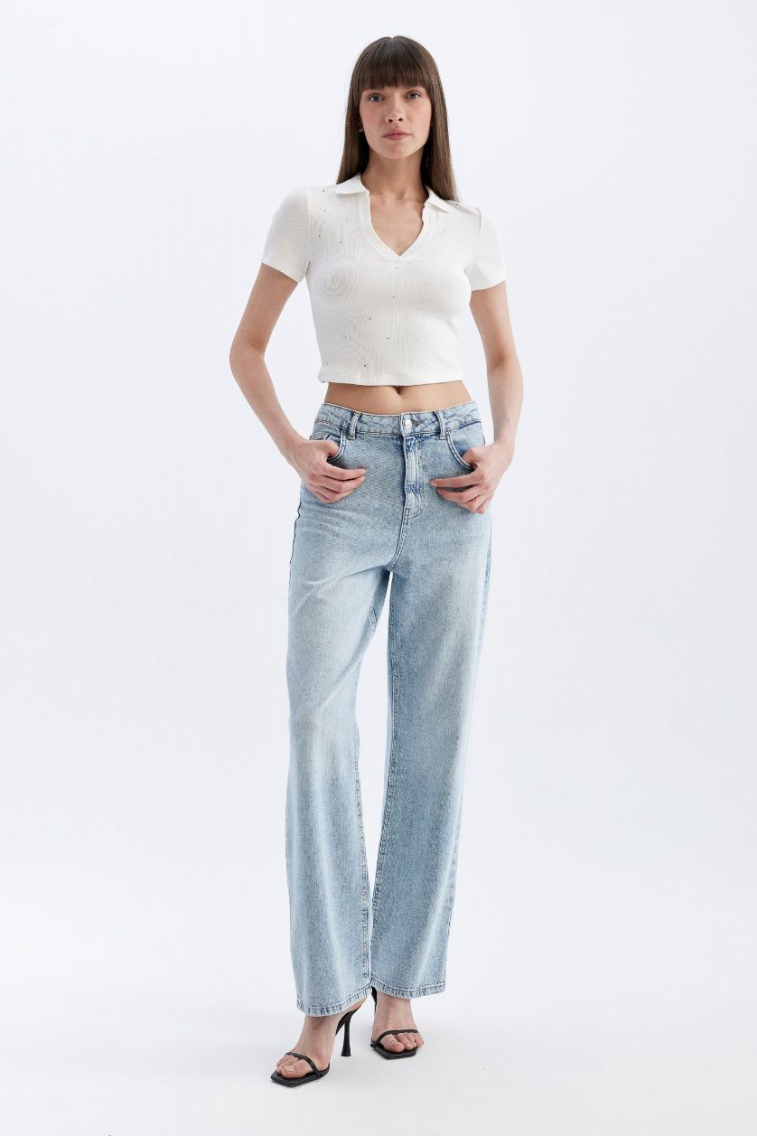 FEMME Écru T-Shirt Polo à Manches Courtes Coupe Slim