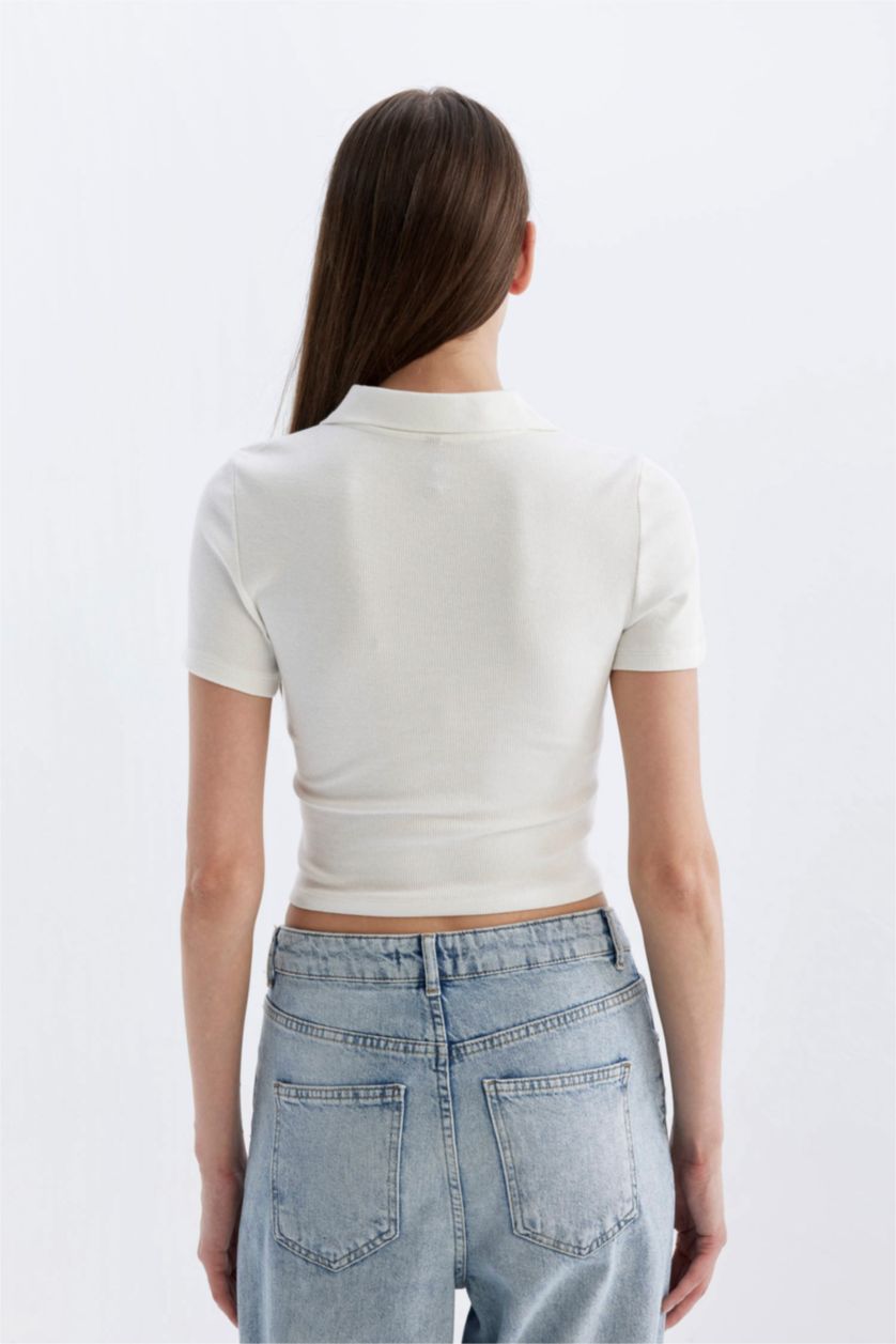 FEMME Écru T-Shirt Polo à Manches Courtes Coupe Slim