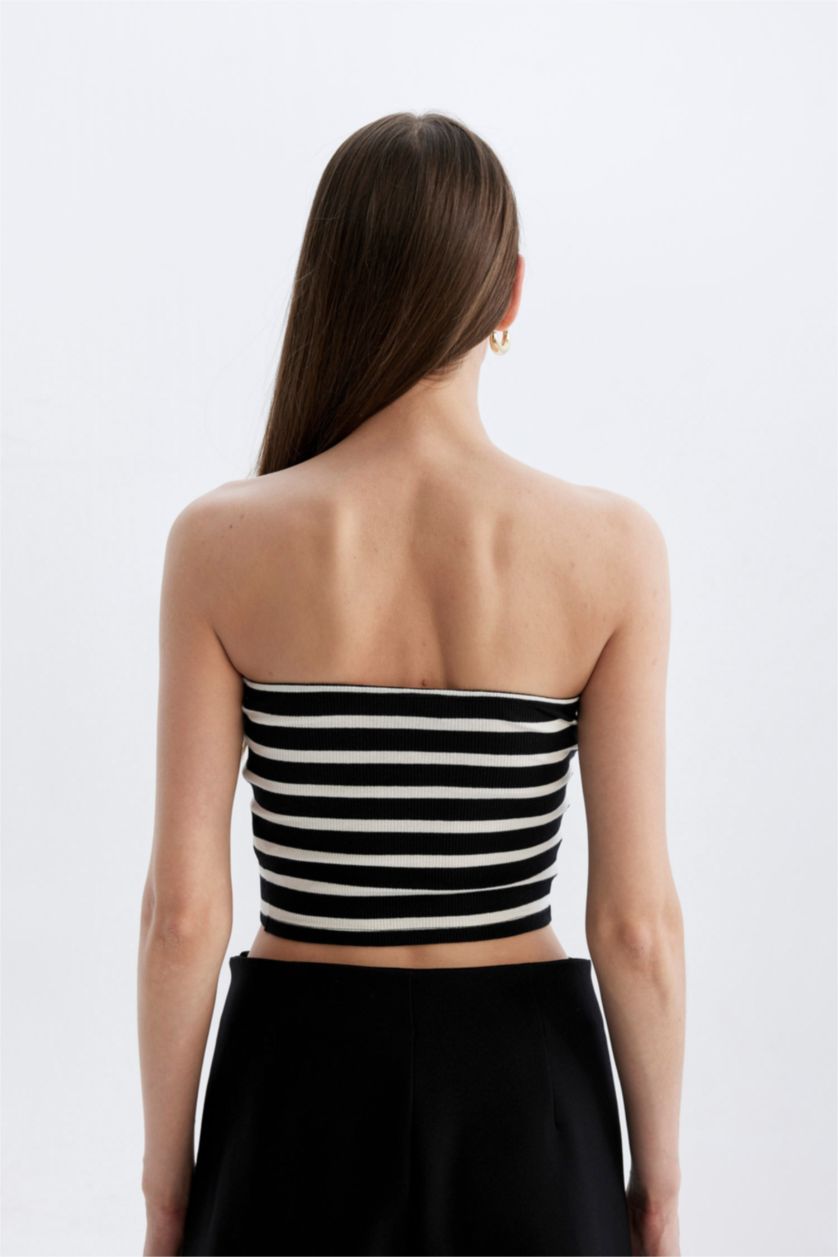 FEMME Noir Blouse Slim Rayée sans Bretelles