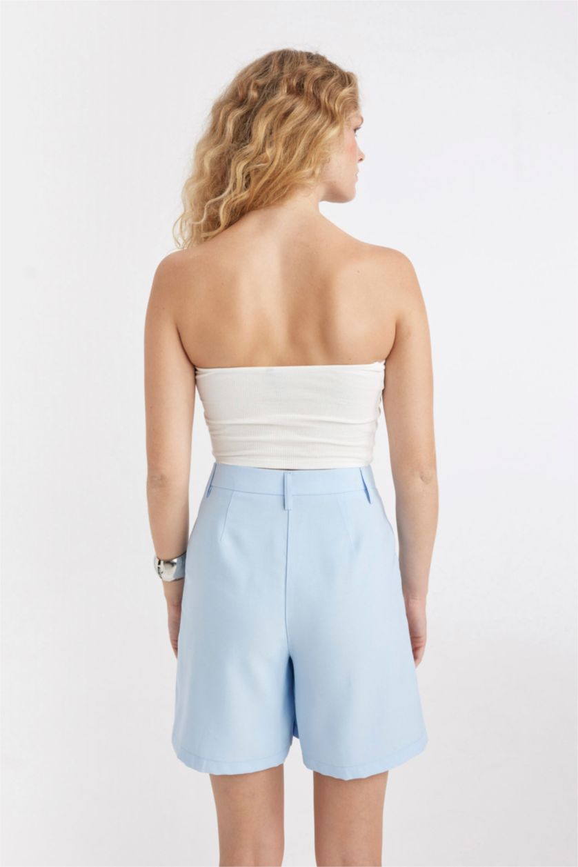 Woman Ecru Slim Fit Strapless Ribbed Corset Blouse