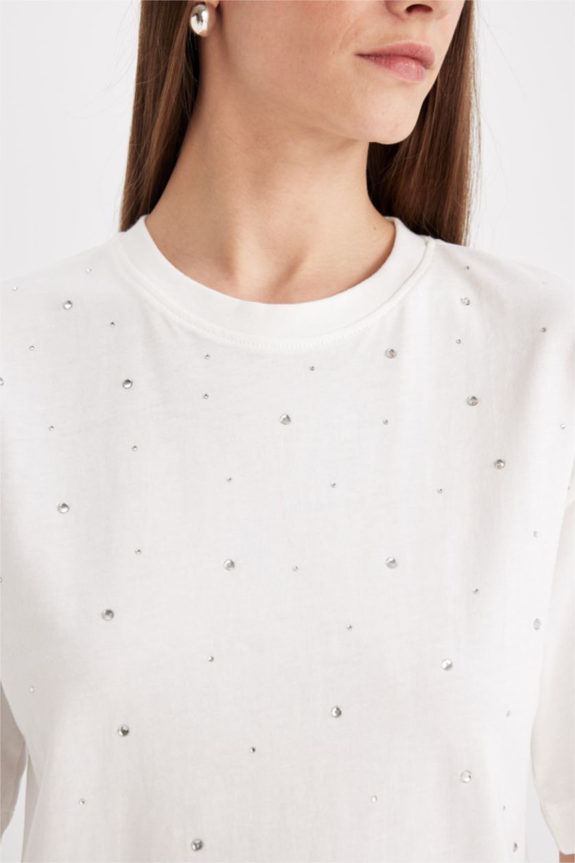 FEMME Écru T-Shirt Oversize à Manches Courtes à Col rond