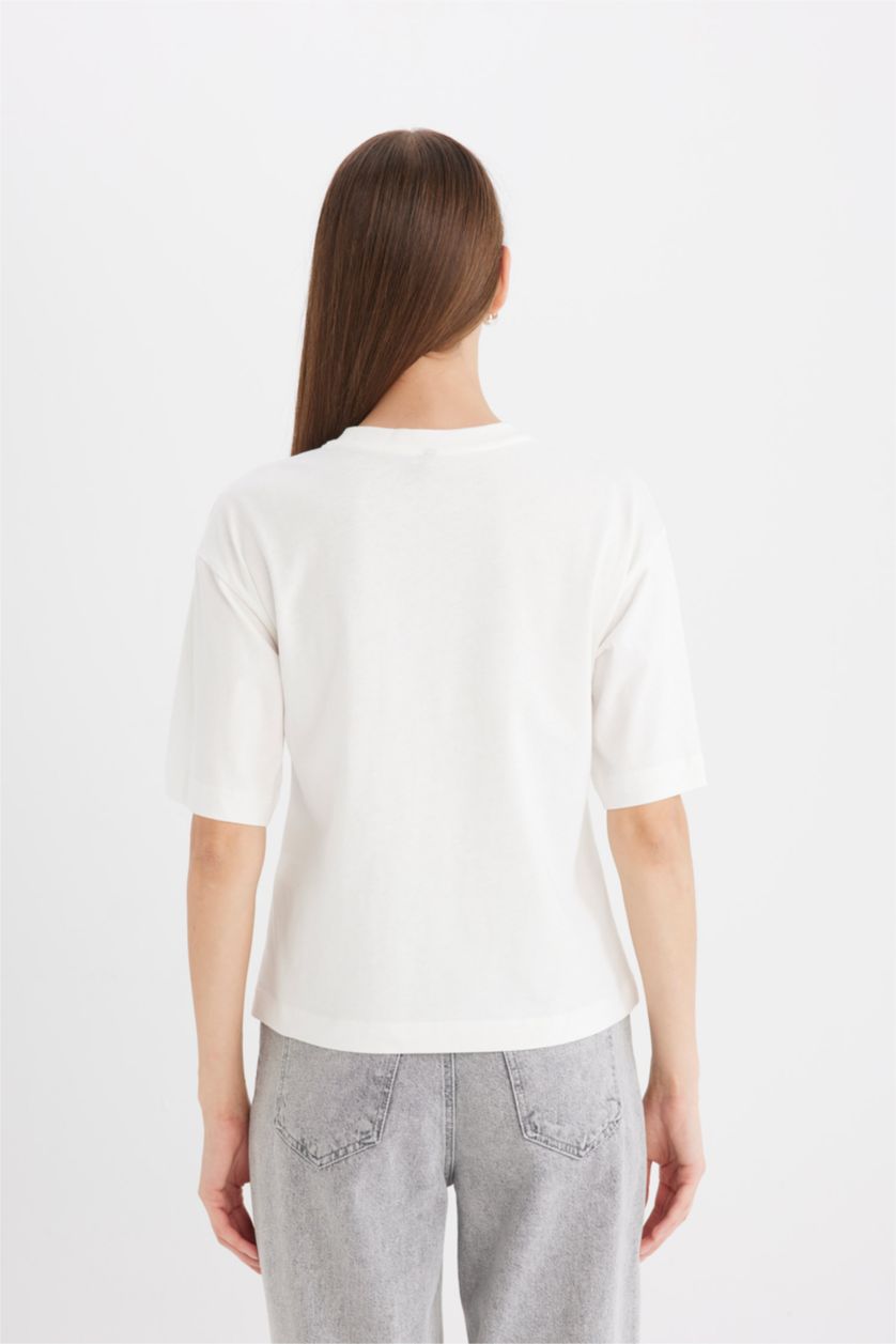 FEMME Écru T-Shirt Oversize à Manches Courtes à Col rond