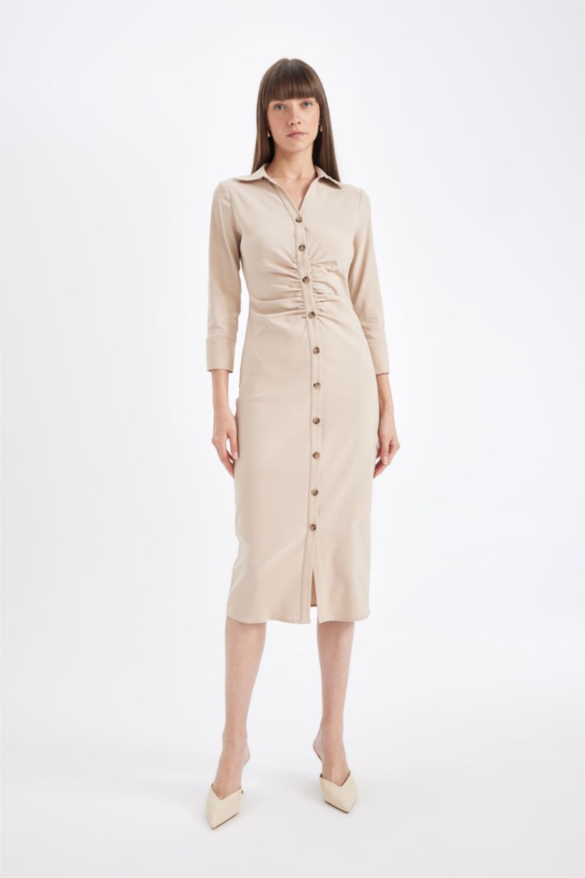 WOMAN Stone Bengaline Half Sleeve Midi Dress