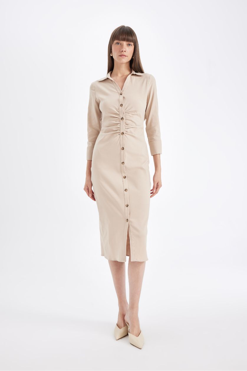 WOMAN Stone Bengaline Half Sleeve Midi Dress