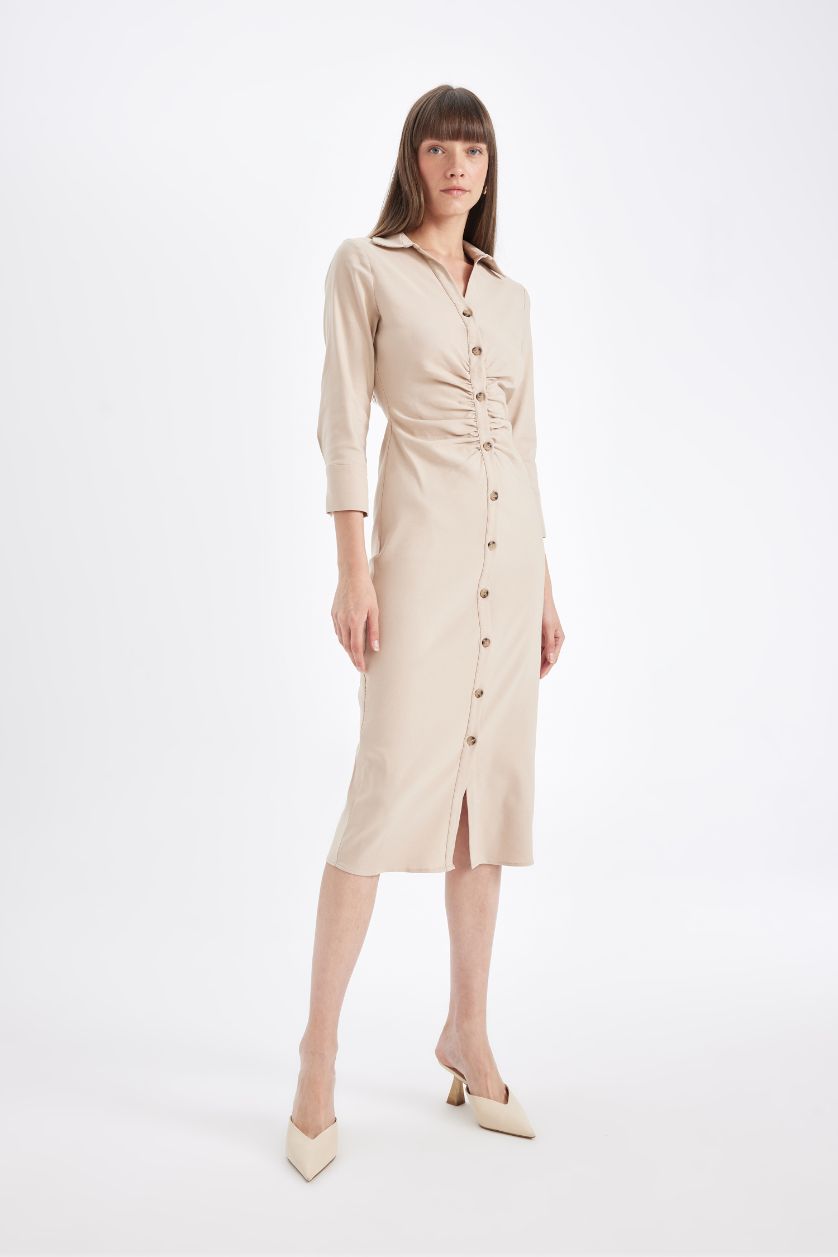 WOMAN Stone Bengaline Half Sleeve Midi Dress