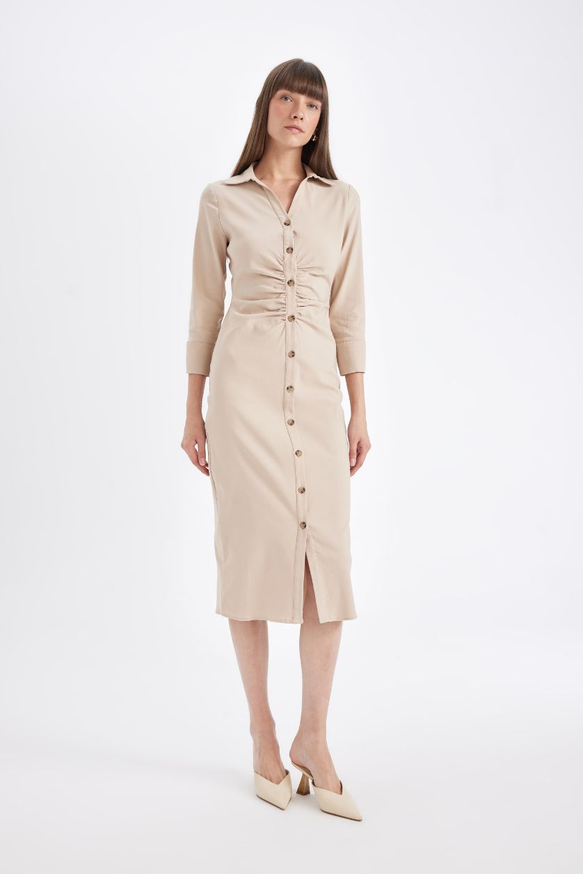 WOMAN Stone Bengaline Half Sleeve Midi Dress