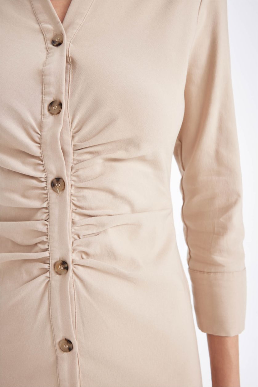 WOMAN Stone Bengaline Half Sleeve Midi Dress