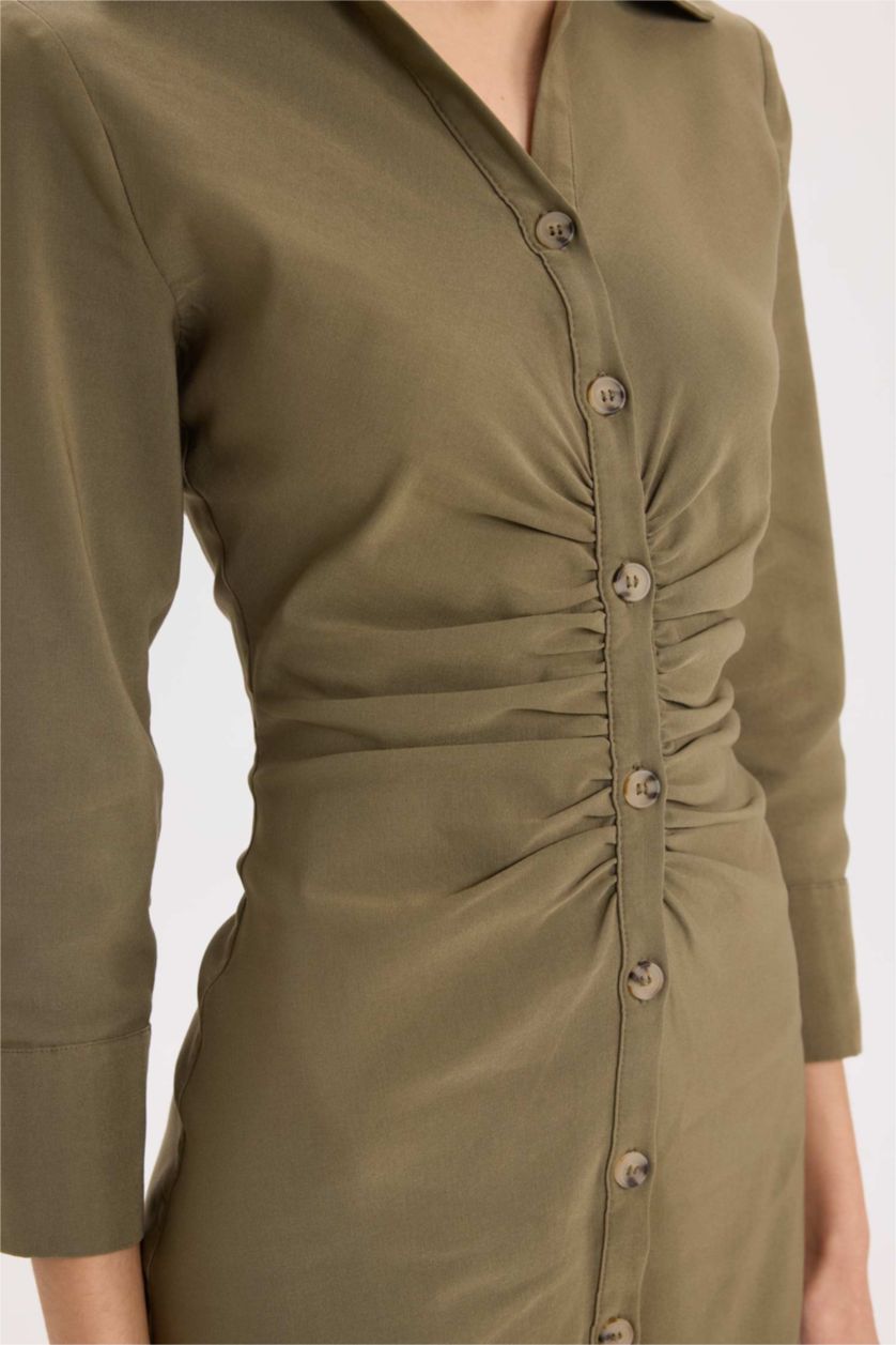 نساء كاكي فاتح فستان كم طويل