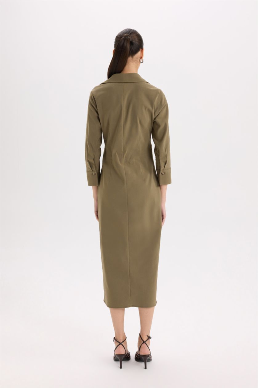 نساء كاكي فاتح فستان كم طويل