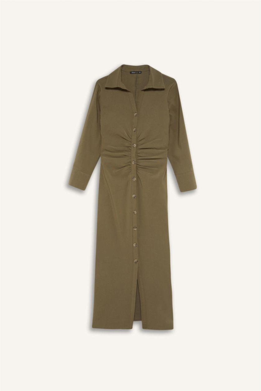 نساء كاكي فاتح فستان كم طويل