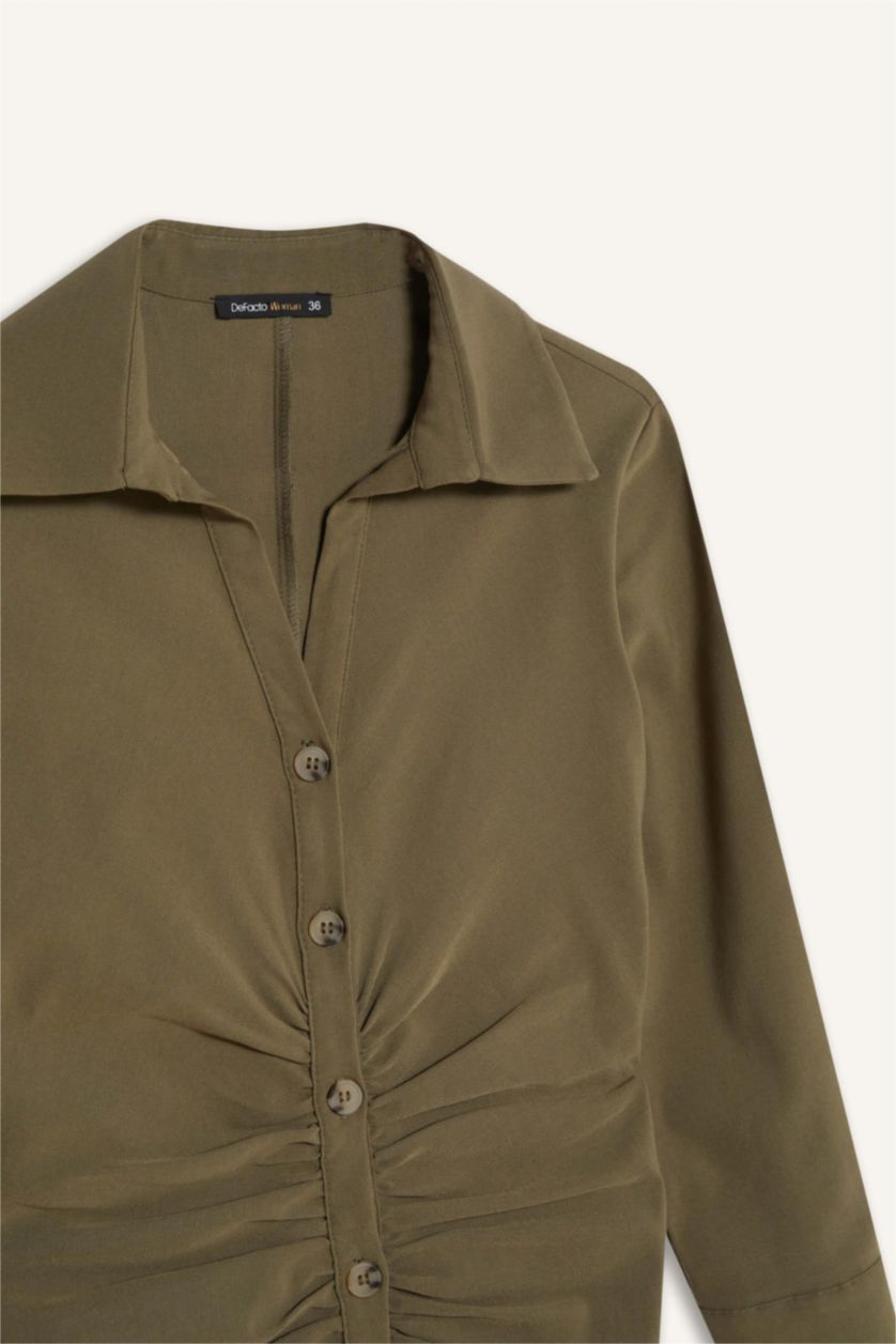 نساء كاكي فاتح فستان كم طويل