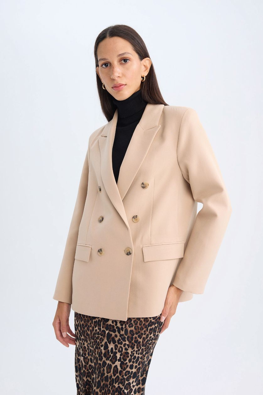 FEMME Beige Veste Blazer Oversize à Manches Longues