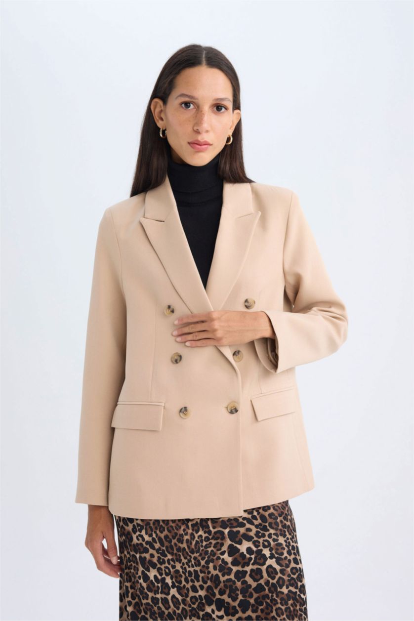 FEMME Beige Veste Blazer Oversize à Manches Longues