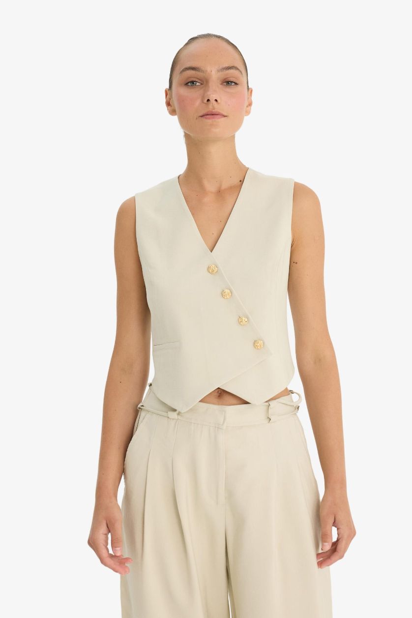 FEMME Turquoise Clair Gilet en lyocell asymétrique à col V