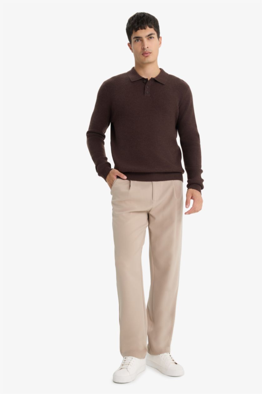 Мужчины Коричневый Свитер стандартного кроя с поло воротником