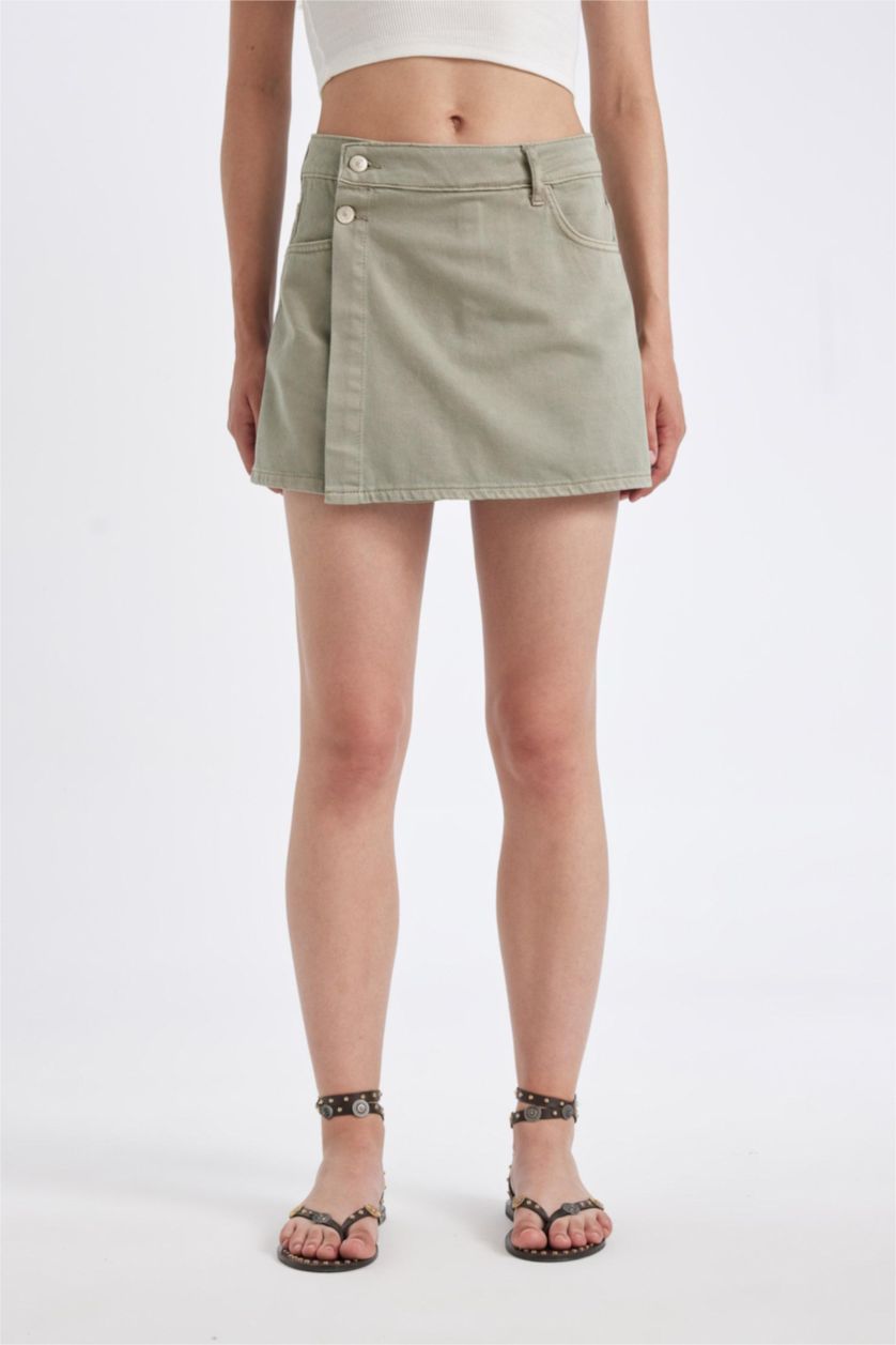 Woman Light Khaki High Waist Denim Skort
