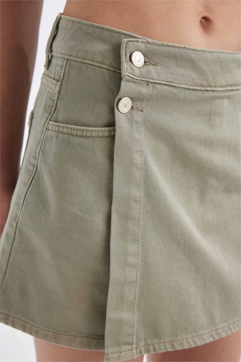 Woman Light Khaki High Waist Denim Skort