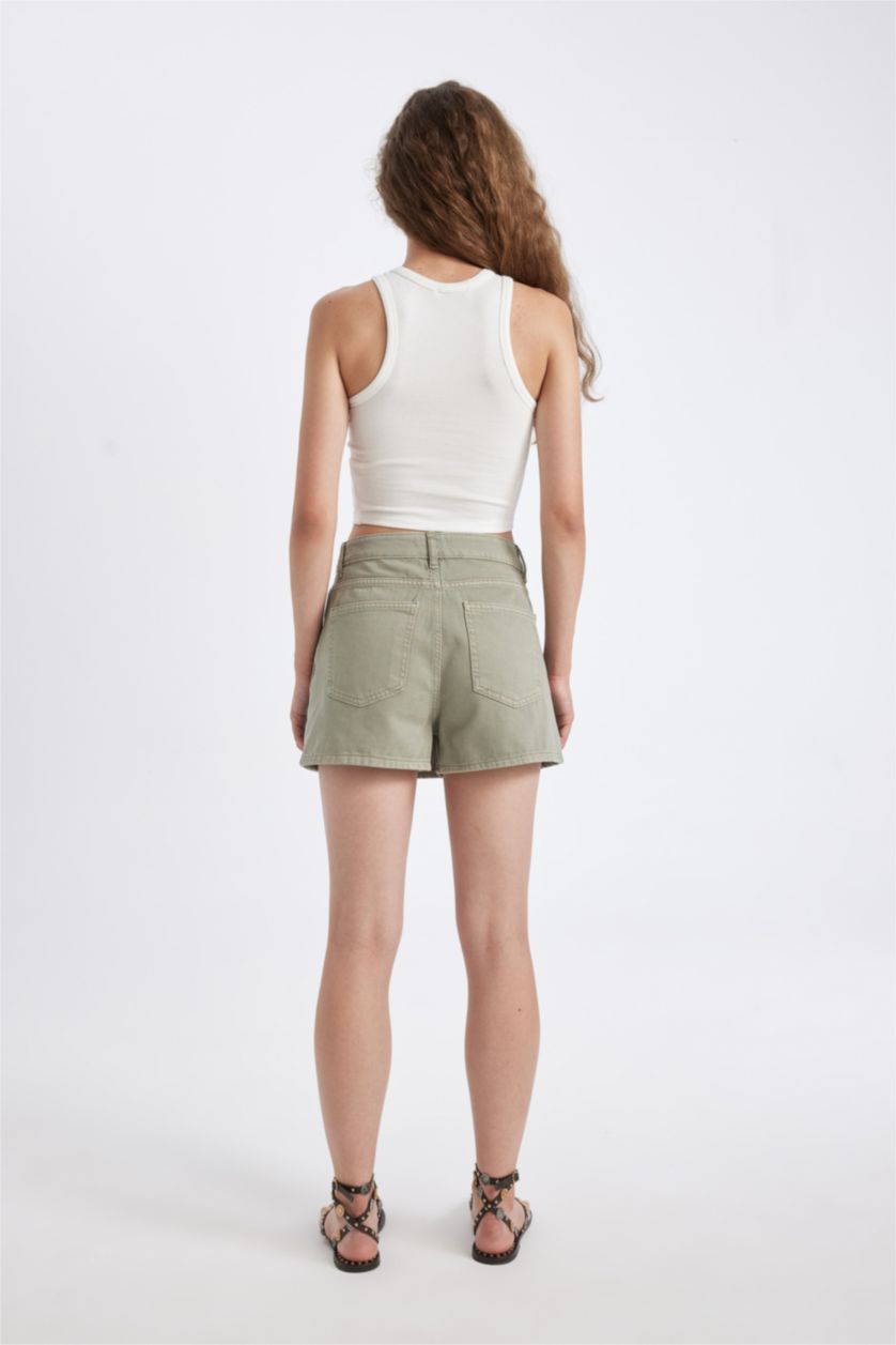 Woman Light Khaki High Waist Denim Skort