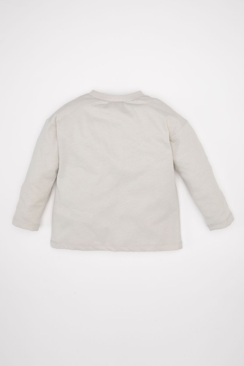 Erkek Bebek Açık Gri Erkek Bebek Disney Mickey & Minnie Bisiklet Yaka Uzun Kollu Tişört