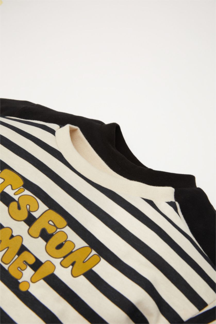 Erkek Bebek Açık Taş Erkek Bebek Bisiklet Yaka Baskılı 2'li Uzun Kollu Tişört