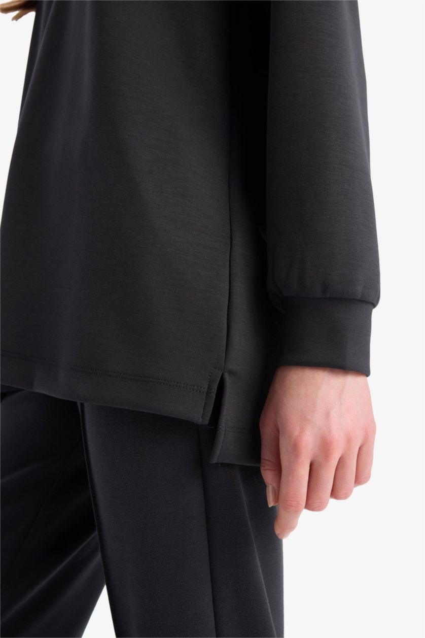 Woman Anthracite Regular Fit Crew Neck Basic Sweatshirt Tunic