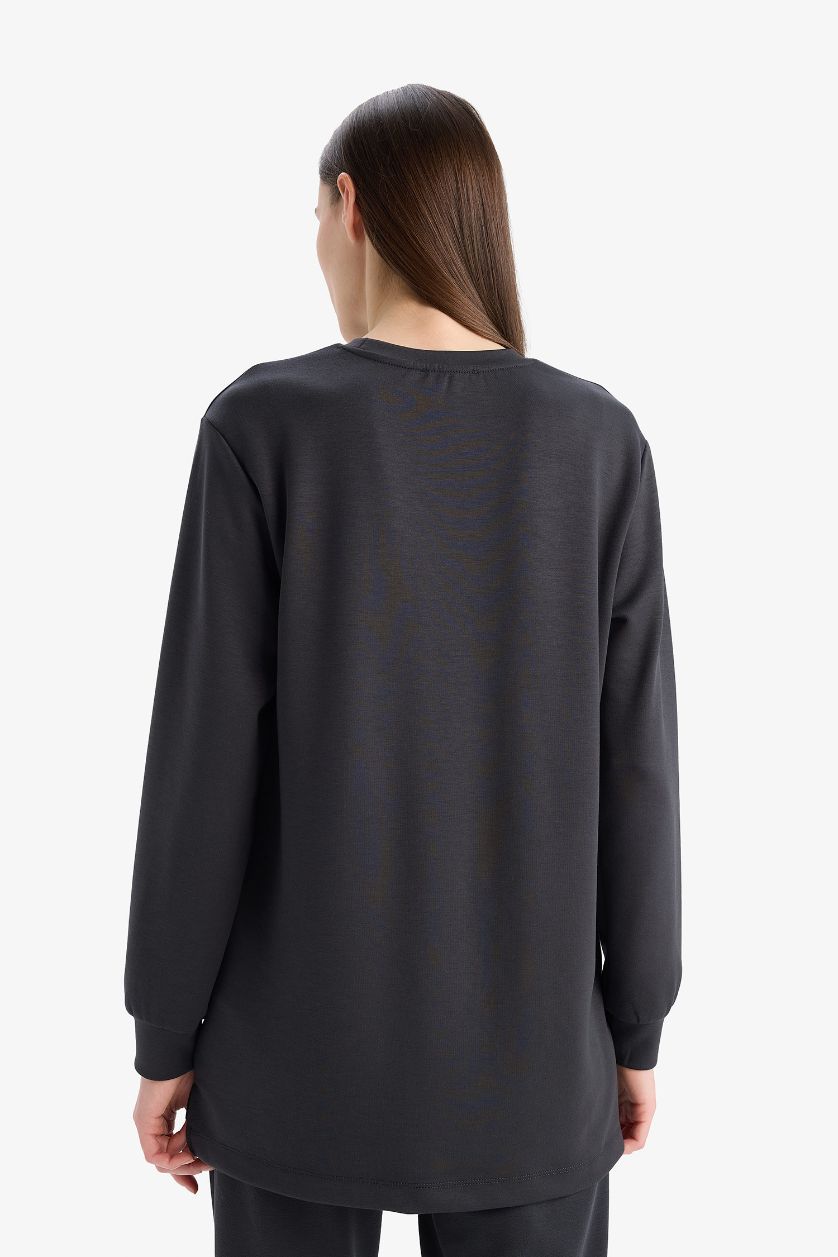Woman Anthracite Regular Fit Crew Neck Basic Sweatshirt Tunic