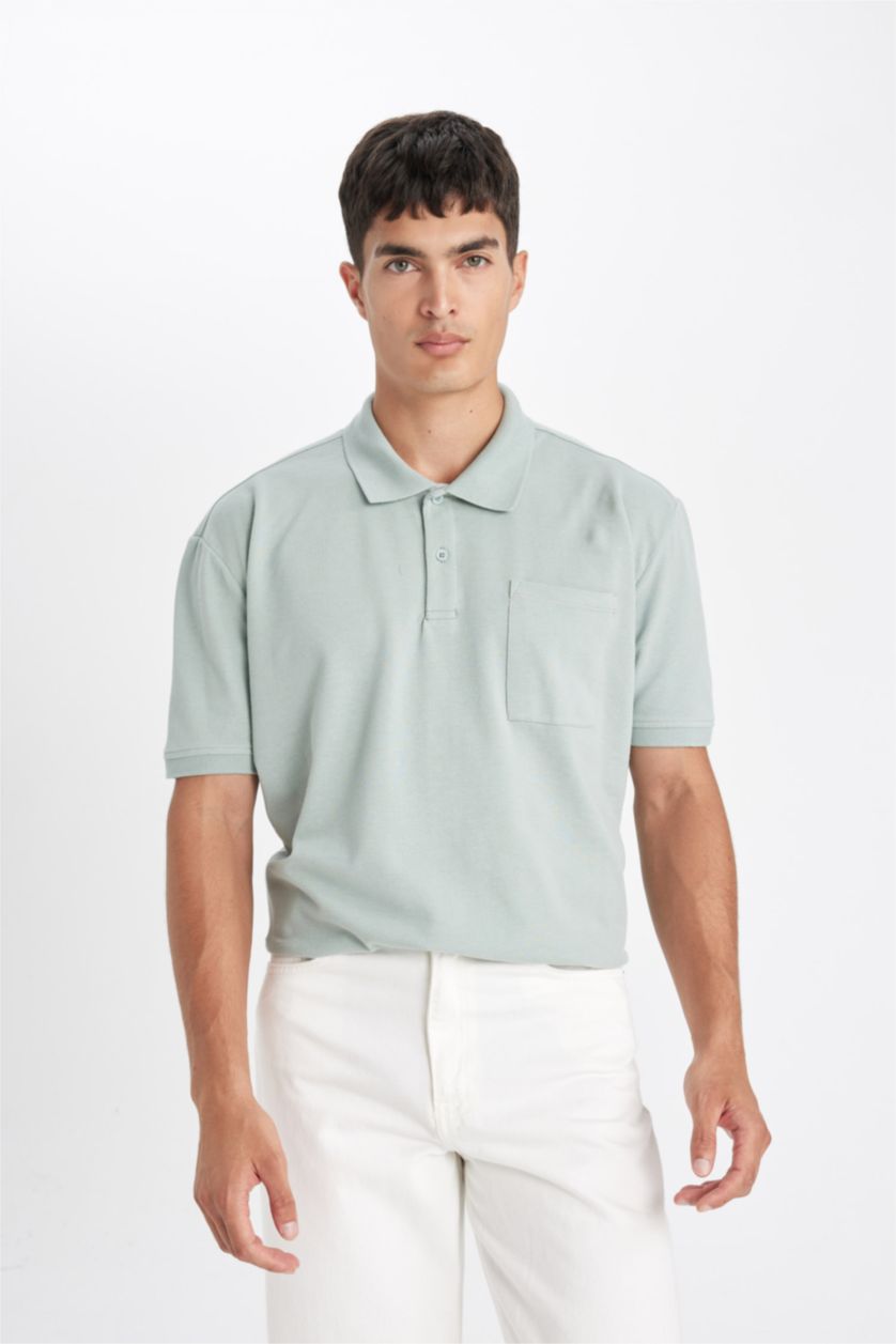 Erkek Açık Gri New Regular Fit Polo Yaka Kısa Kollu Pike Basic Düz Tişört