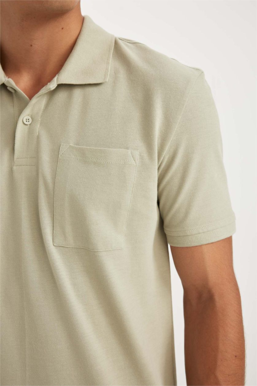 Erkek Açık Haki %100 Pamuk New Regular Fit Polo Yaka Kısa Kollu Pike Basic Düz Tişört