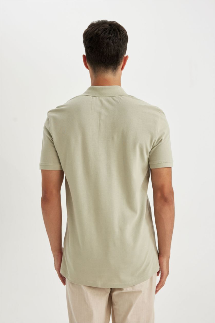 Erkek Açık Haki %100 Pamuk New Regular Fit Polo Yaka Kısa Kollu Pike Basic Düz Tişört