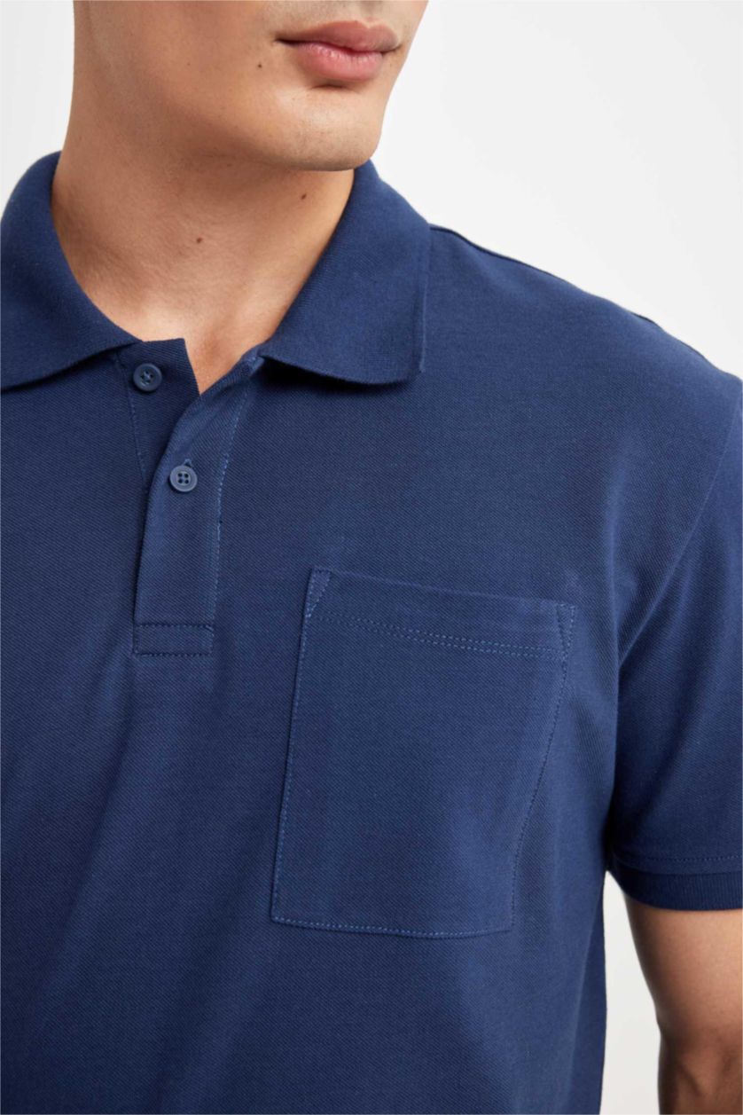 Erkek Lacivert %100 Pamuk New Regular Fit Polo Yaka Kısa Kollu Pike Basic Düz Tişört
