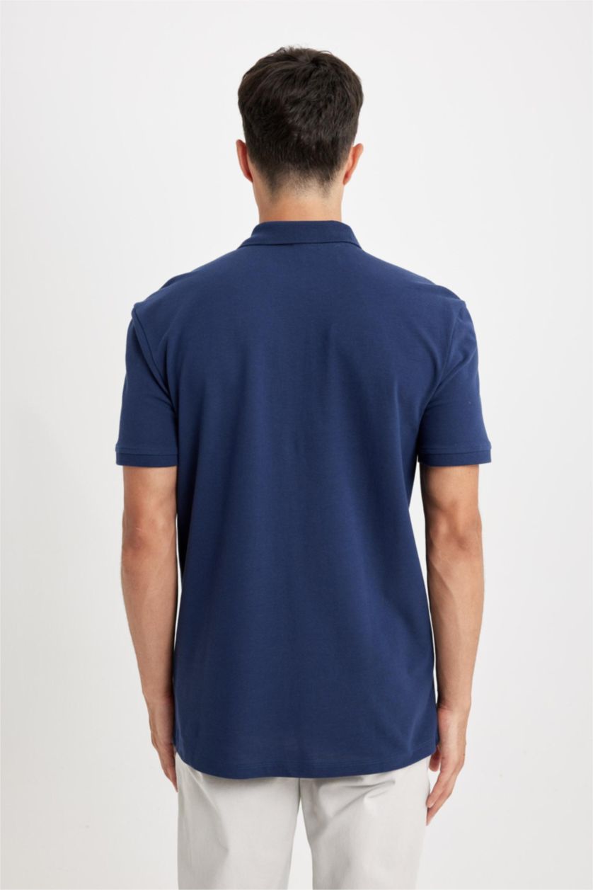 Erkek Lacivert %100 Pamuk New Regular Fit Polo Yaka Kısa Kollu Pike Basic Düz Tişört