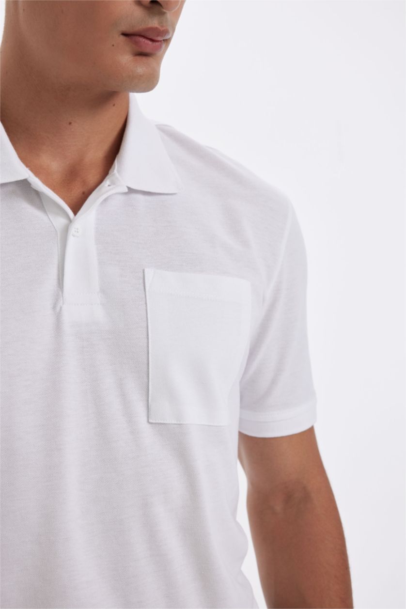 Erkek Beyaz %100 Pamuk New Regular Fit Polo Yaka Kısa Kollu Pike Basic Düz Tişört