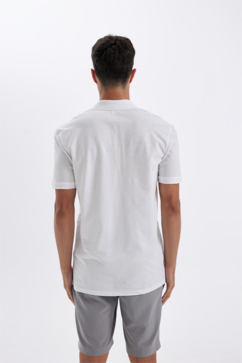 Erkek Beyaz %100 Pamuk New Regular Fit Polo Yaka Kısa Kollu Pike Basic Düz Tişört