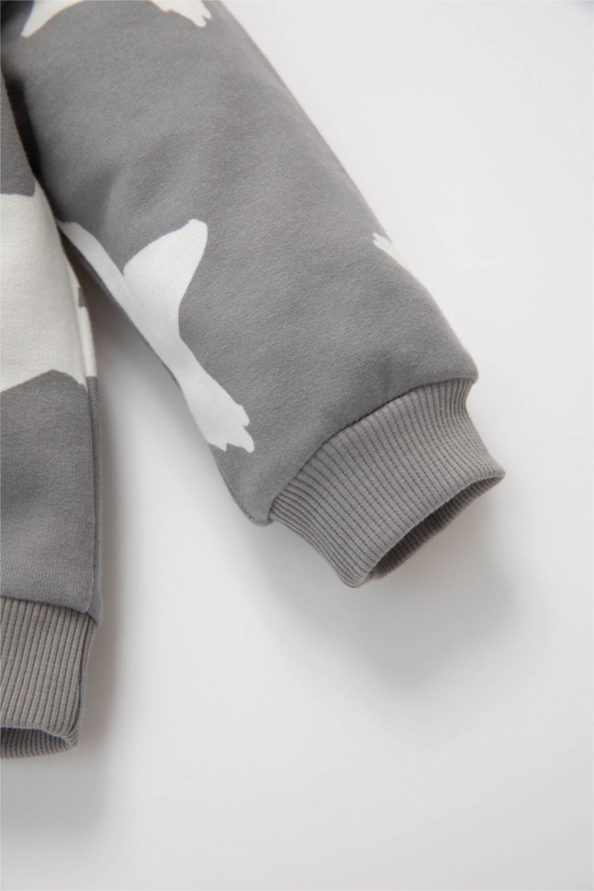 Erkek Bebek Gri Erkek Bebek 2'li Takım Yıldız Desenli Sweatshirt Beli Lastikli Jogger Eşofman Altı