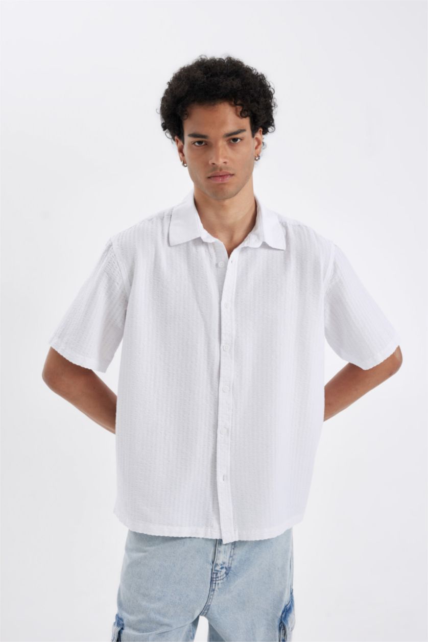 MAN White Relax Fit Cotton Short Sleeve Shirt