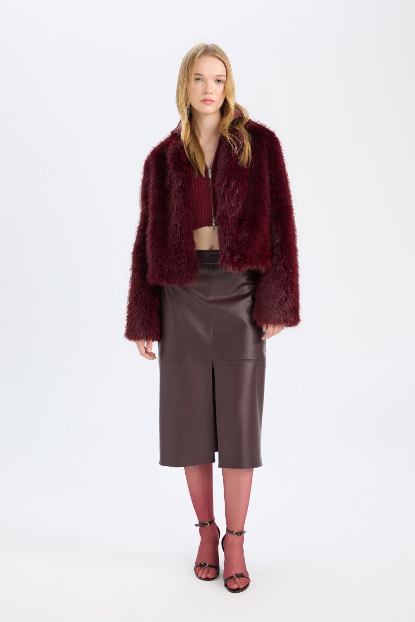 FEMME Bordeaux Jupe crayon en simili cuir bordeaux à taille haute avec doublure en Jersey