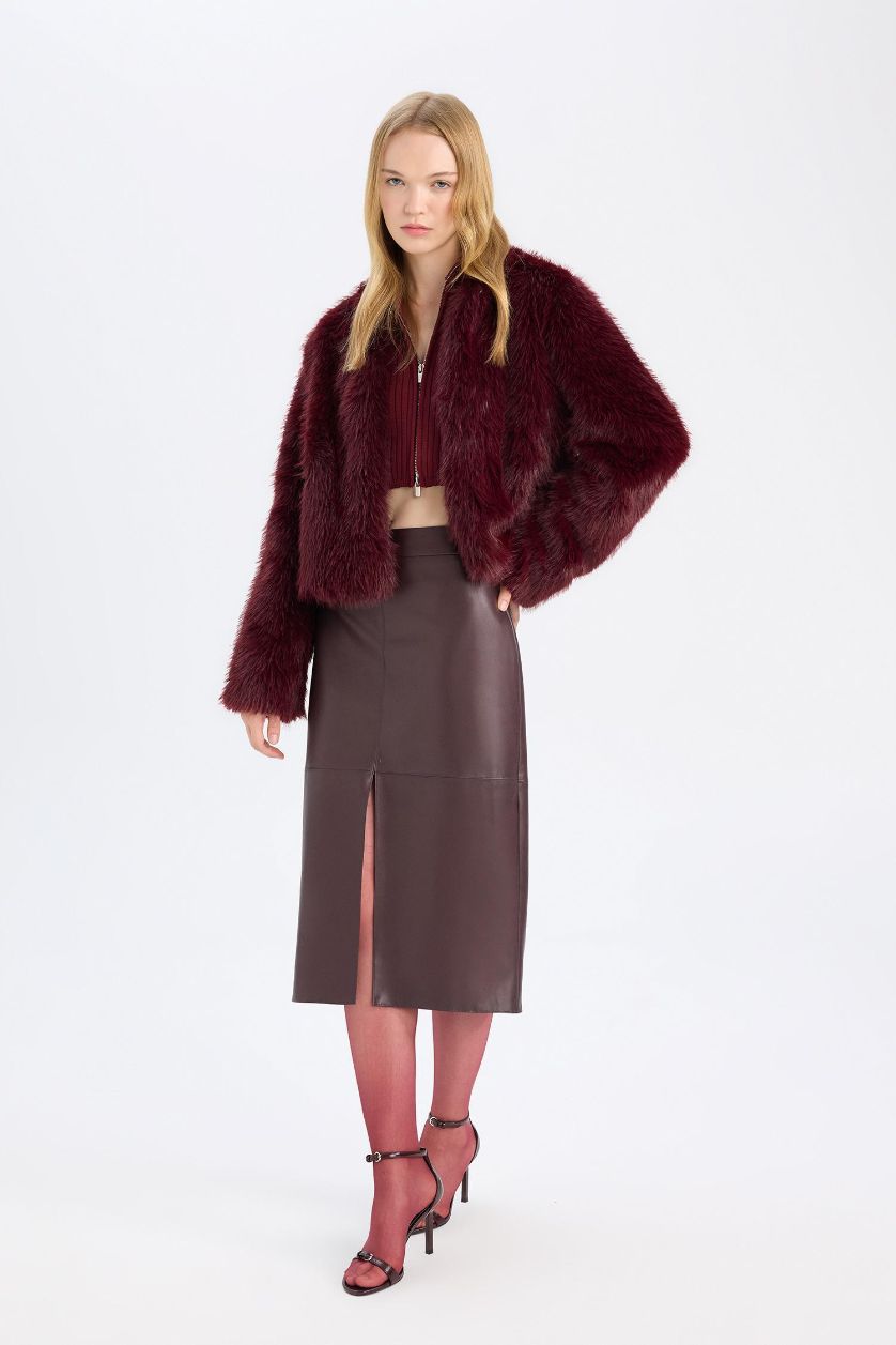 FEMME Bordeaux Jupe crayon en simili cuir bordeaux à taille haute avec doublure en Jersey