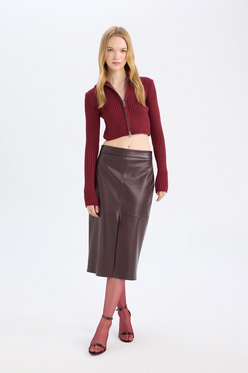 FEMME Bordeaux Jupe crayon en simili cuir bordeaux à taille haute avec doublure en Jersey