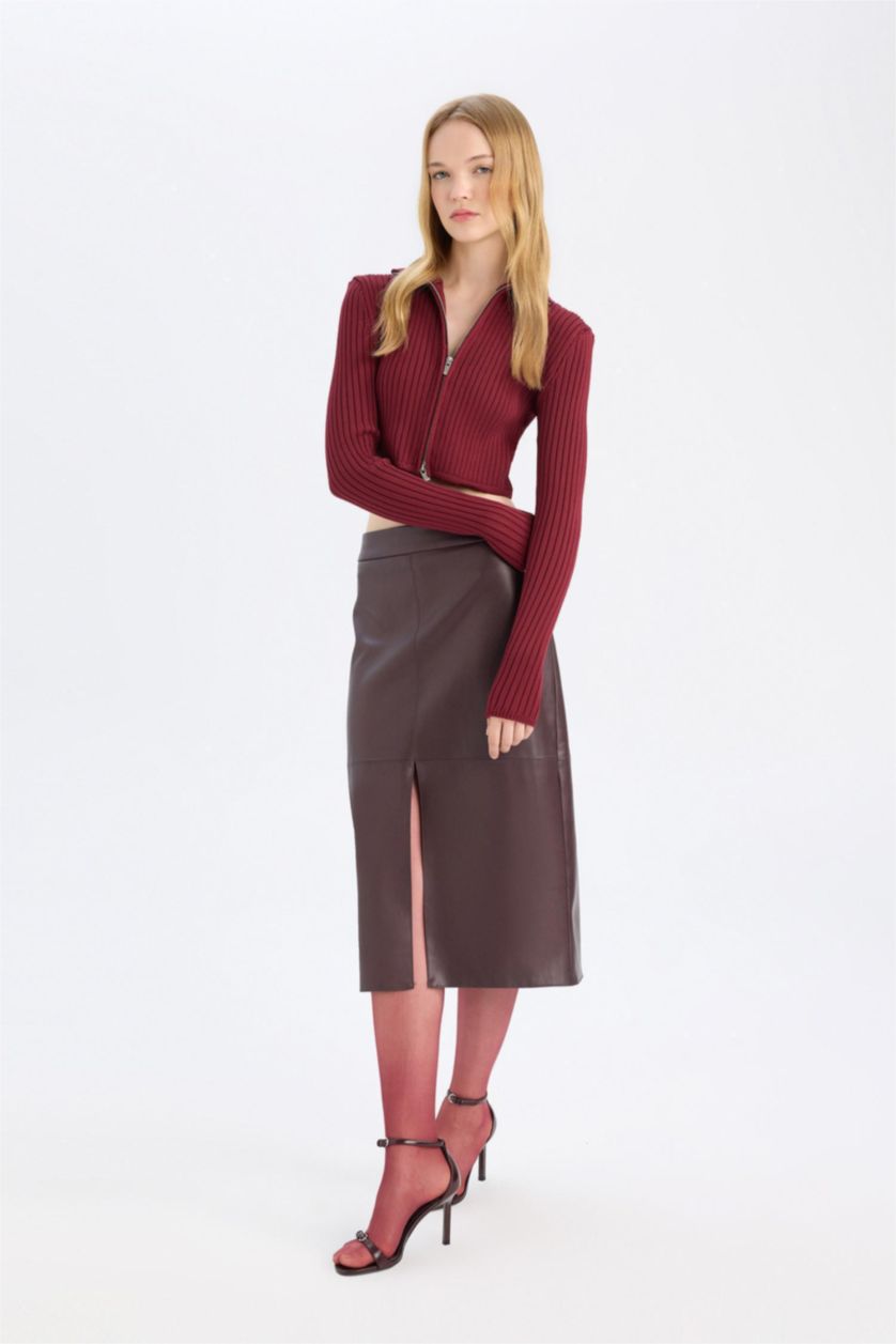 FEMME Bordeaux Jupe crayon en simili cuir bordeaux à taille haute avec doublure en Jersey