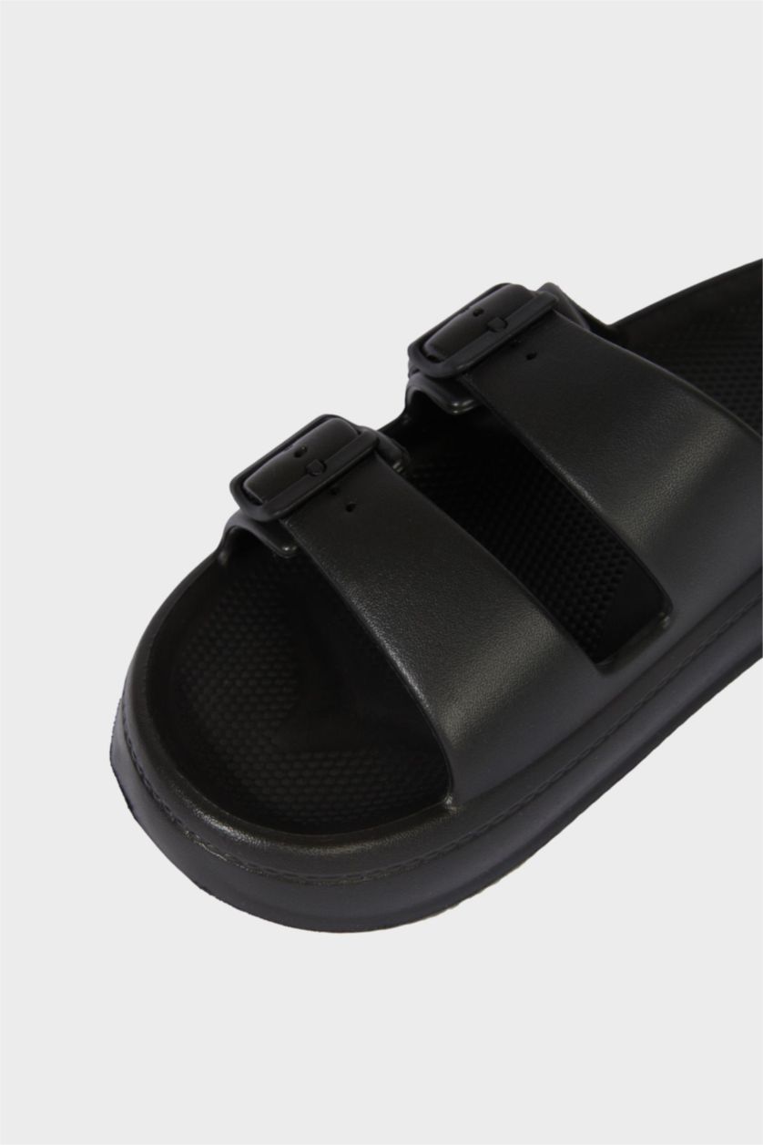 Erkek Siyah Erkek Düz Taban Çift Bantlı Eva Terlik