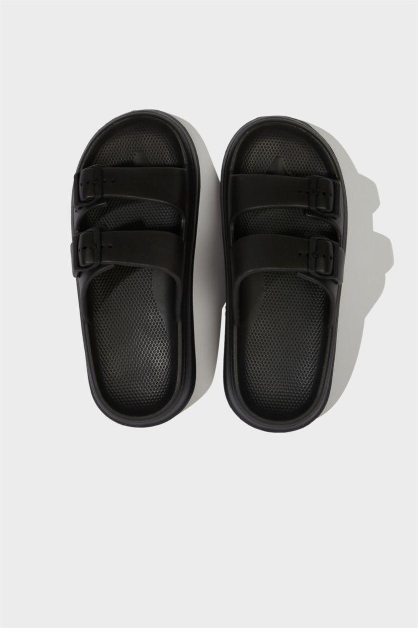 Erkek Siyah Erkek Düz Taban Çift Bantlı Eva Terlik