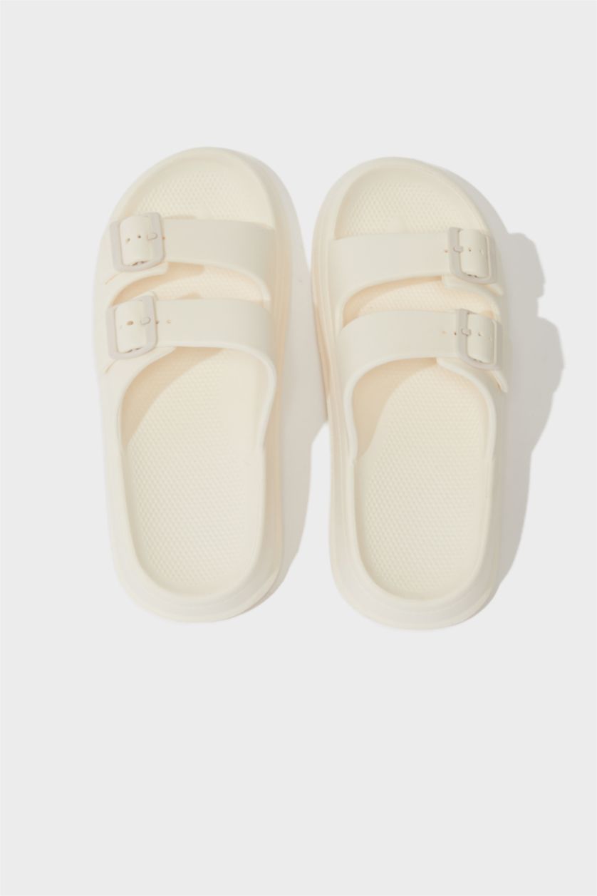 Erkek Beyaz Erkek Düz Taban Çift Bantlı Eva Terlik