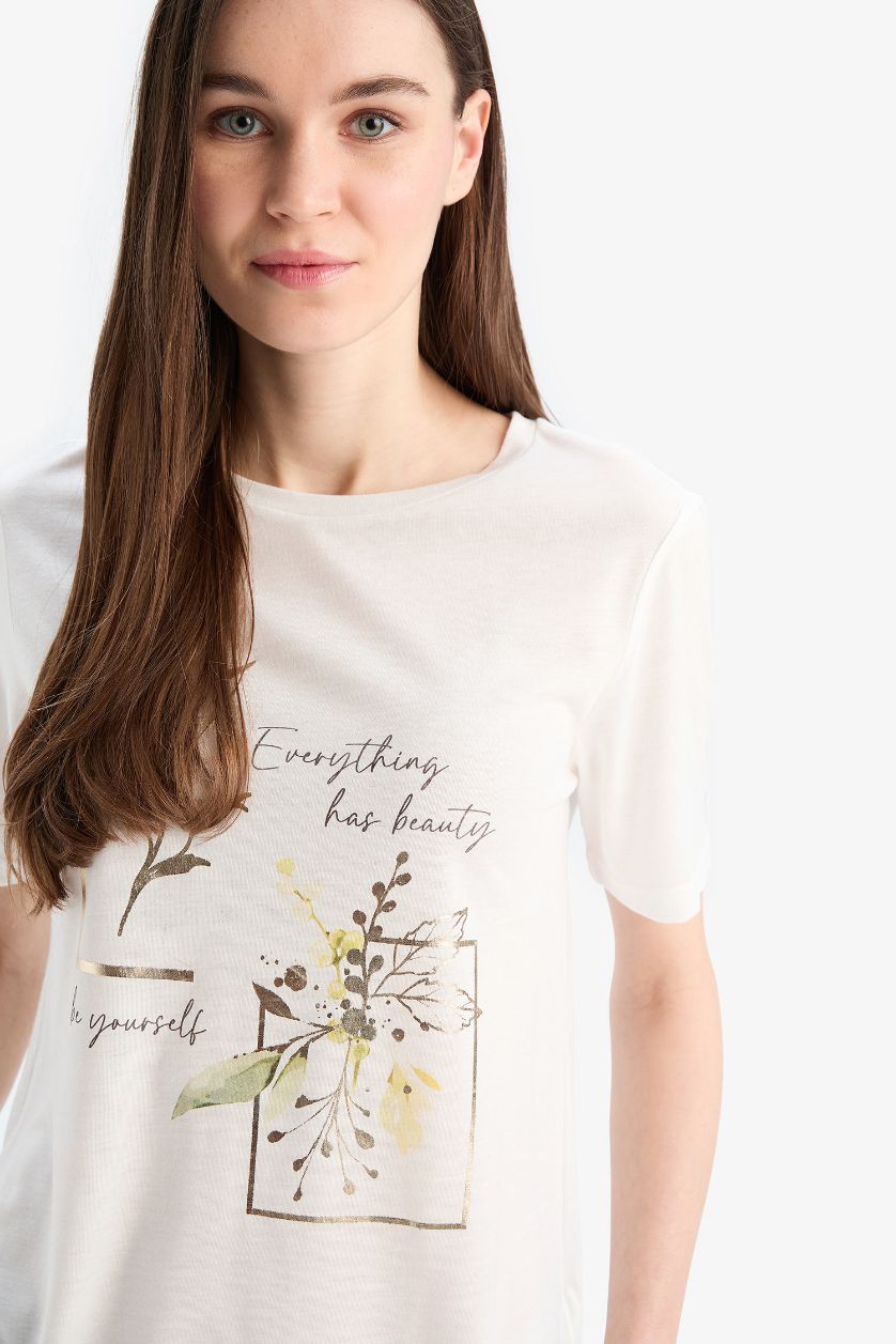 WOMAN Ecru Regular Fit Crew Neck Short Sleeve T-Shirt